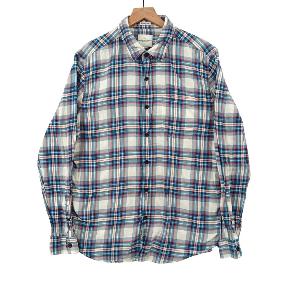 American Eagle Shirt Mens L Blue Plaid Flannel Seriously Soft Long Sleeve Casual